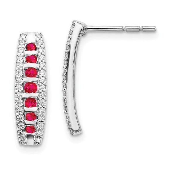 14k White Gold Diamond & Ruby Fancy Earrings